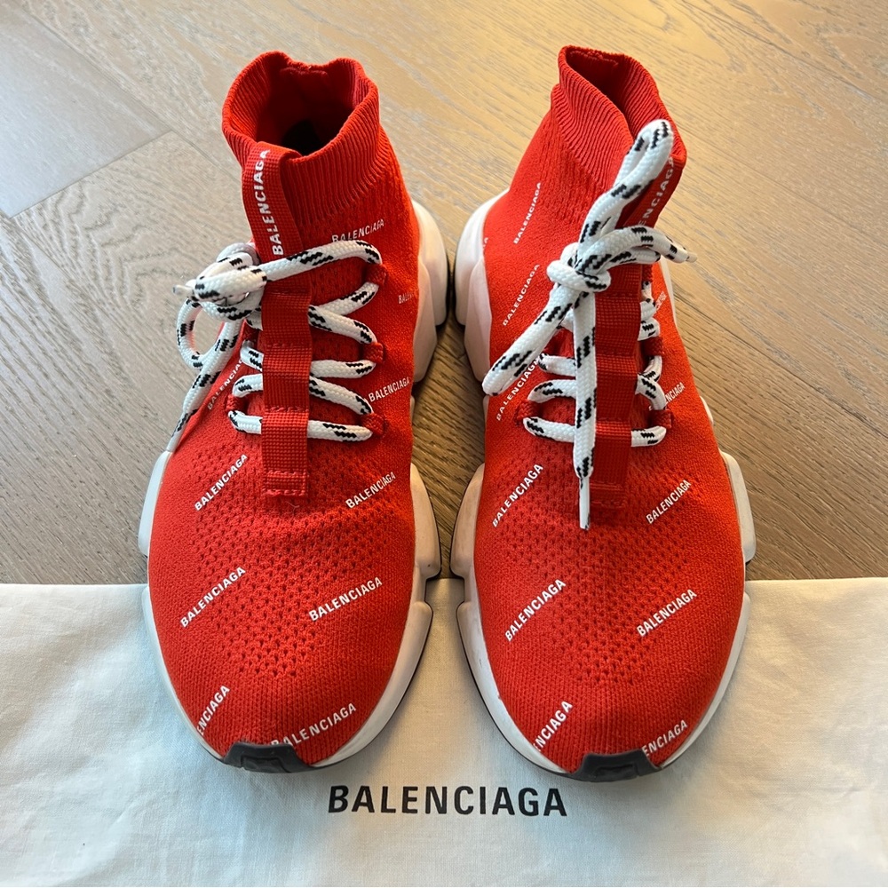 🔥 Balenciaga Speed Trainers Red All-Over Logo - Size 5 (EU 35)